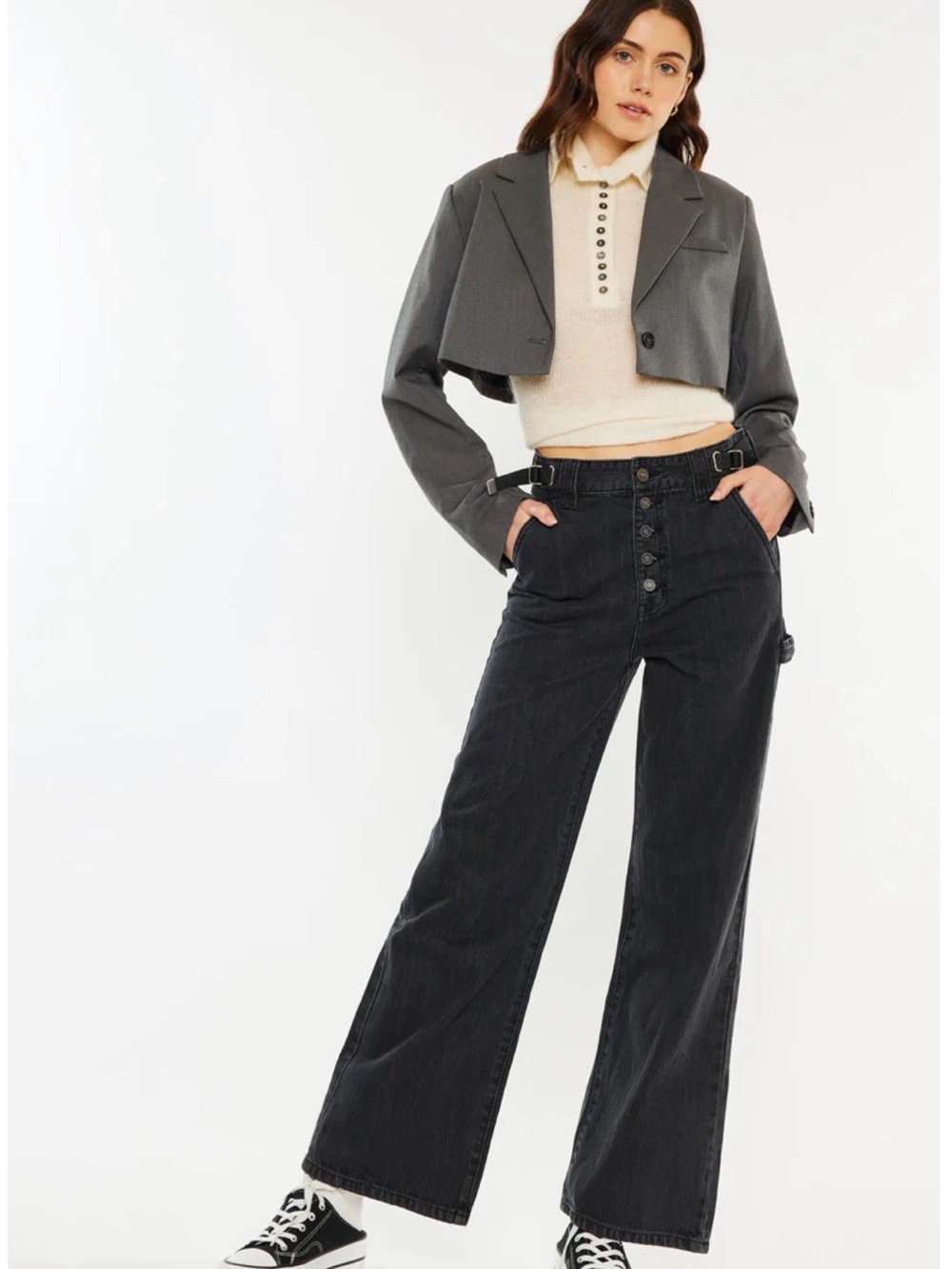 Kancan Liz High Rise 90’s Skater Wide Leg Carpenter Jeans Gray 9/28